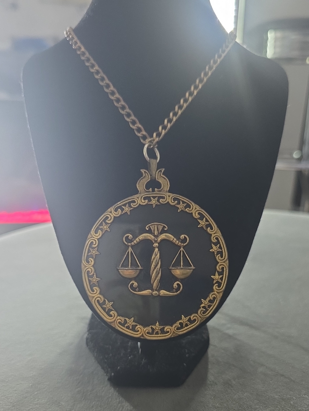 Vintage Gold Libra Scales Pendant Necklace